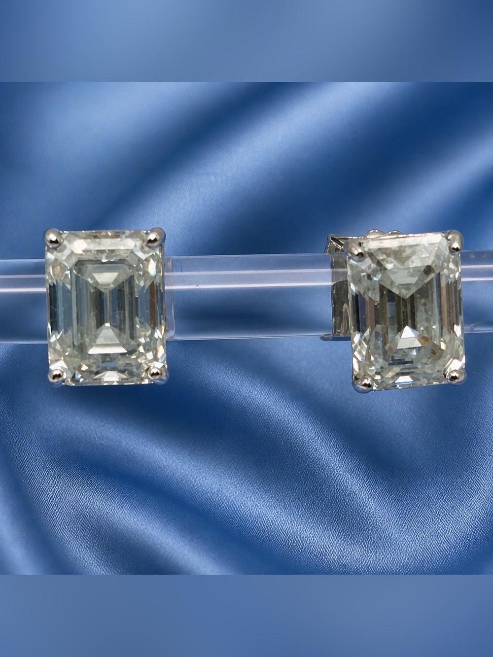 AAA Moissanite, D-Color, VVSI stud earrings. Emerald-cut. 925 Sterling Silver